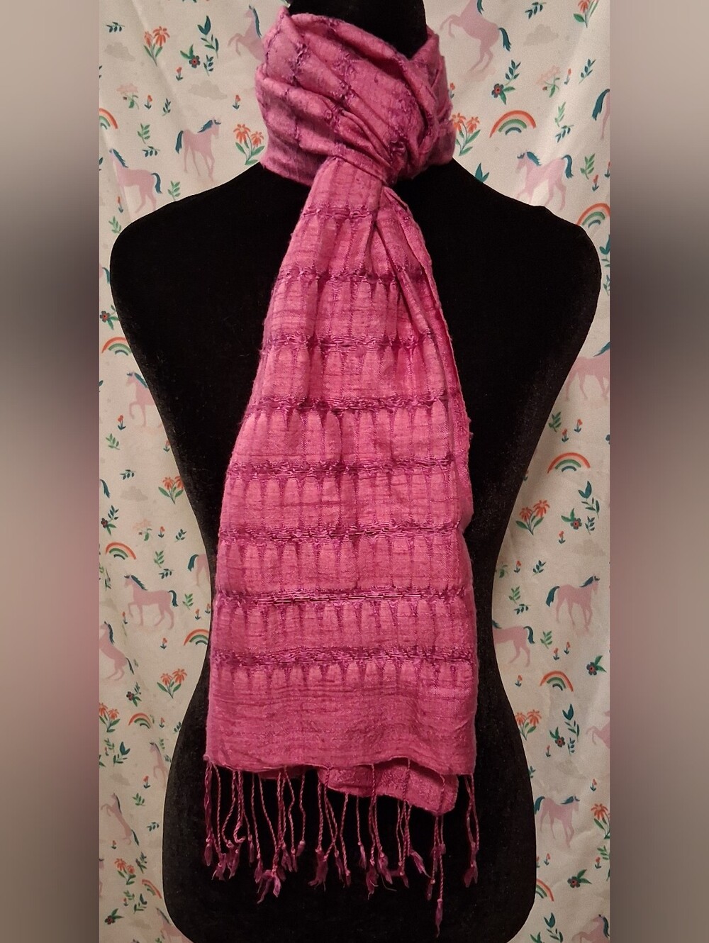EUC Siorn Handicraft Pink Textured Virgin Lao Handwoven Silk Elegant Scarf Wrap